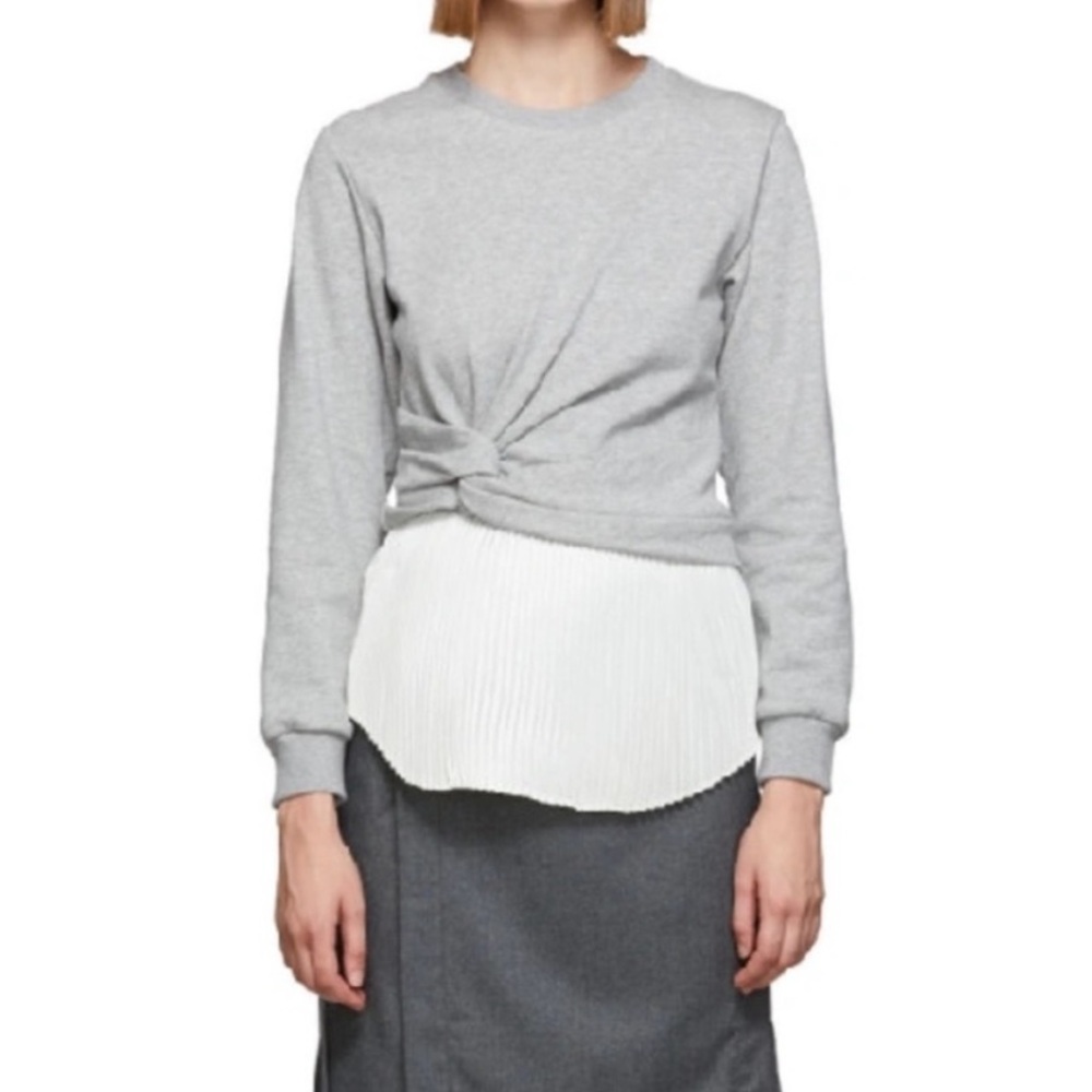 3.1 Phillip Lim Knot Layered Sweater Sweatshirt Pleated Bottom in Grey M